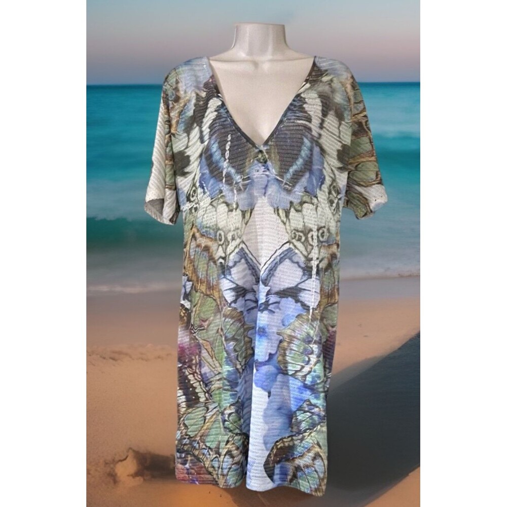 Energe Womens Wear Multicolor Butterfly Print Swim Cover Up Vented Size Medium